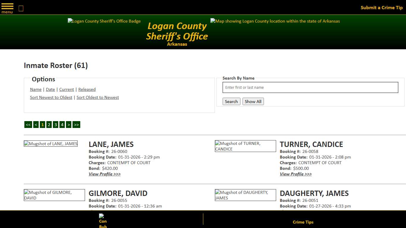 Inmate Roster - Current Inmates Booking Date Descending - Logan County Sheriff's Office, Arkansas